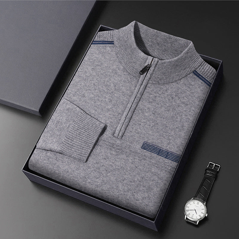 Suéter de Lana con Media Tortuga y Cremallera para Hombre, Ideal para Otoño e Invierno