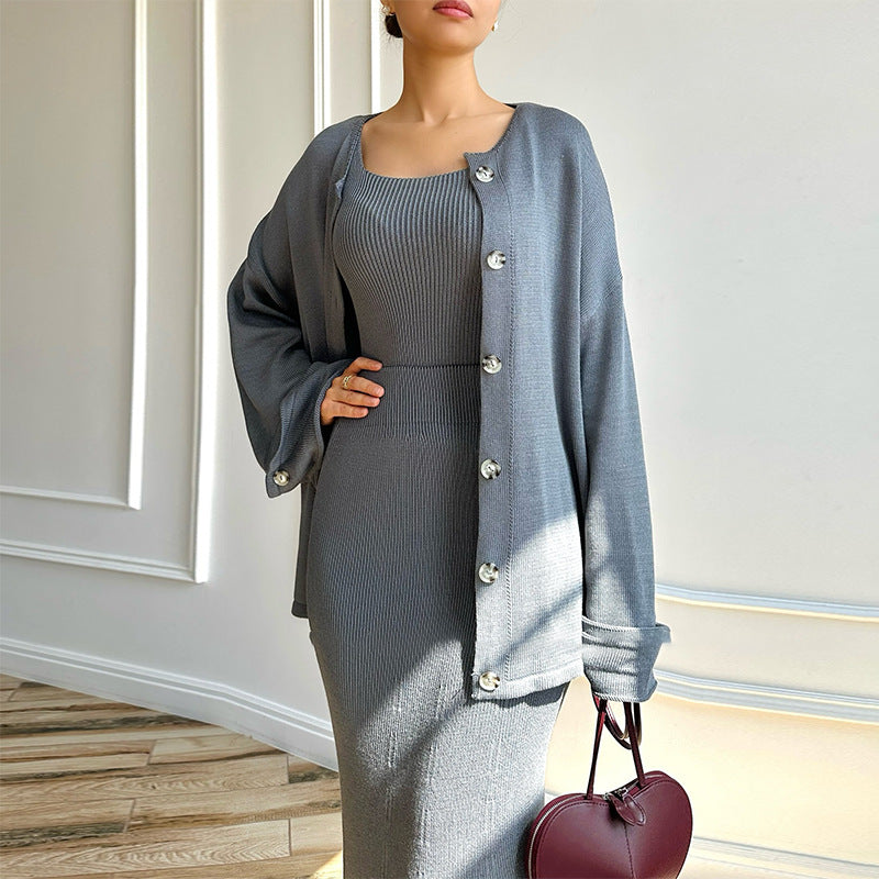 Conjunto de Cárdigan de Punto Ajustado con Detalle de Botones | Ideal para Otoño e Invierno