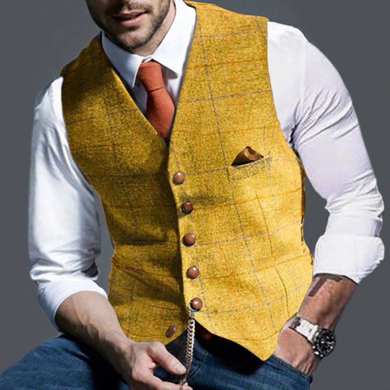 Chaleco de Cuadros Ajustado para Hombre con Solapa y Cierre Simple | Ideal para Verano