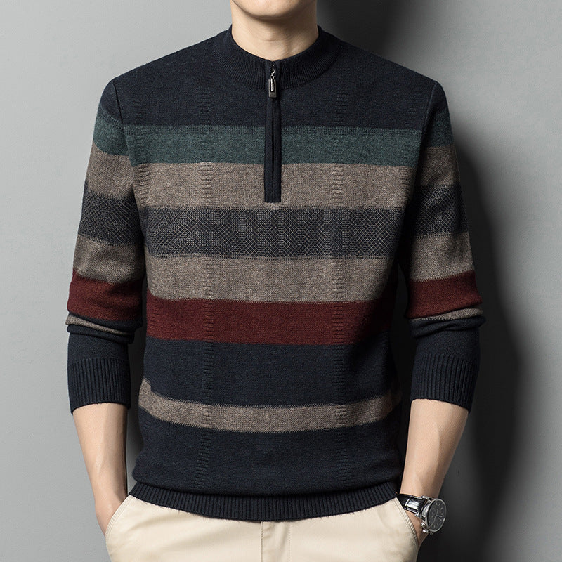 Sweater de Punto de Rayas Contrastantes para Hombre – Ideal para Primavera y Otoño