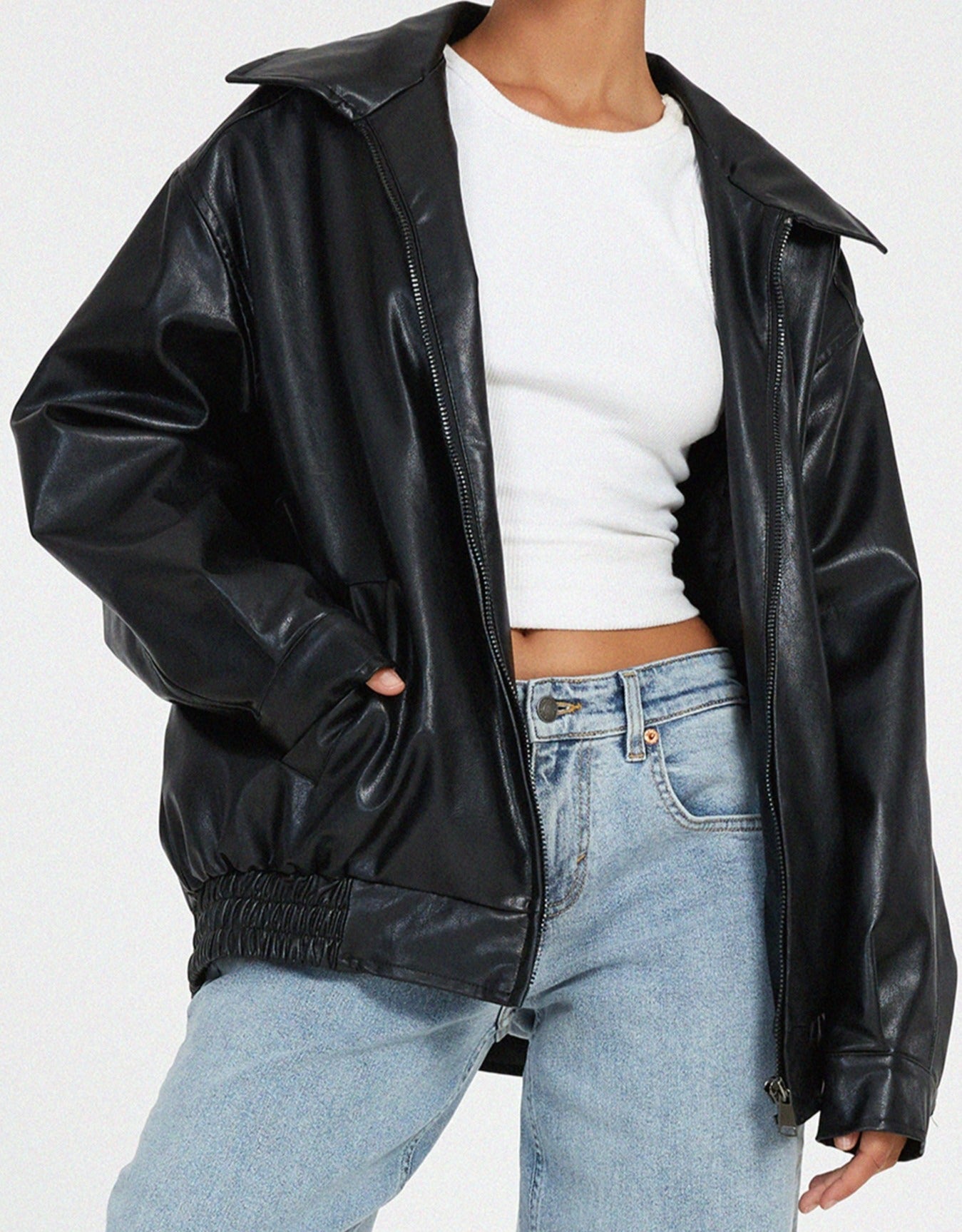 Chaqueta de cuero sintético oversize con ajuste holgado I Ideal para primavera y otoño