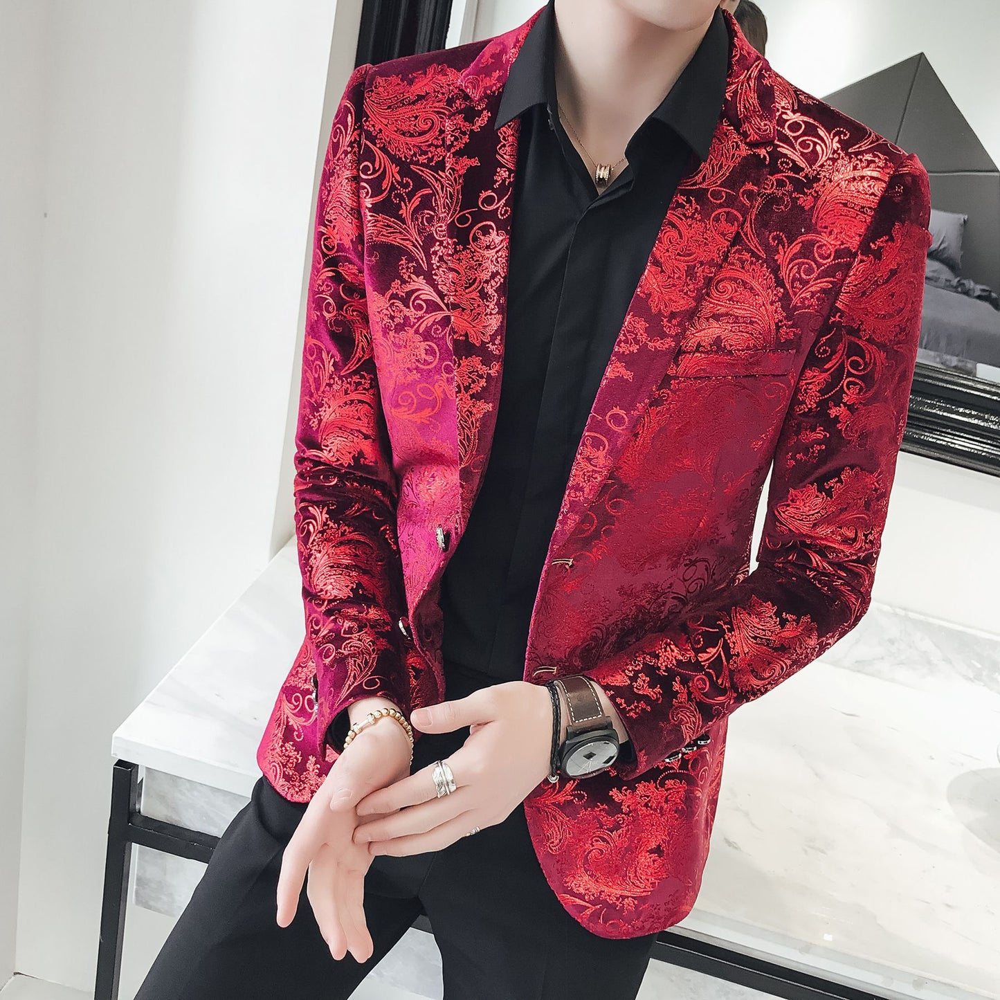 Traje Casual para Hombre con Estampado Floral y Forro de Poliéster | Ideal para Primavera y Otoño
