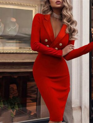 Vestido Midi Ajustado con Mangas Largas y Detalle de Botones | Ideal para Otoño e Invierno