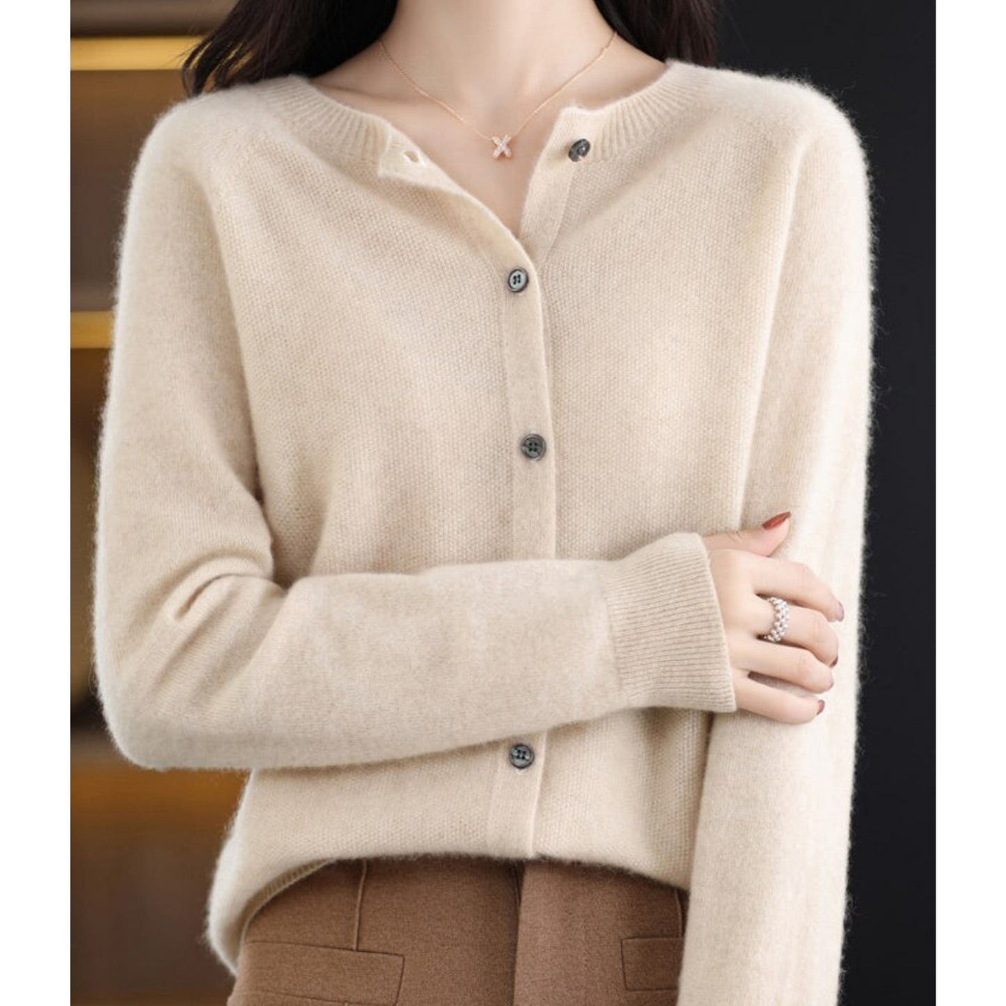 Cárdigan de punto suave con cuello redondo I Ideal para otoño e invierno