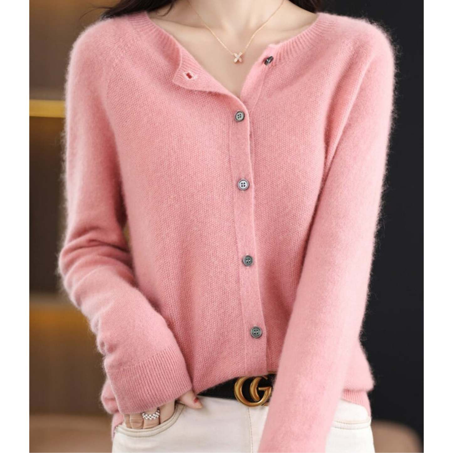 Cárdigan de punto suave con cuello redondo I Ideal para otoño e invierno