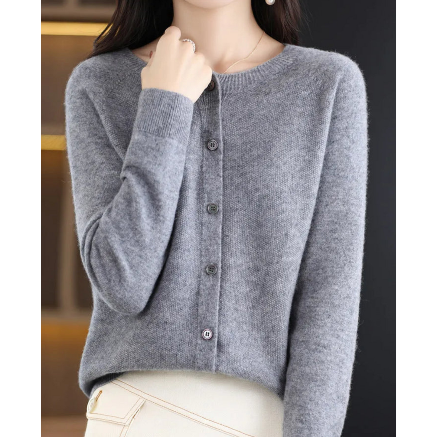 Cárdigan de punto suave con cuello redondo I Ideal para otoño e invierno