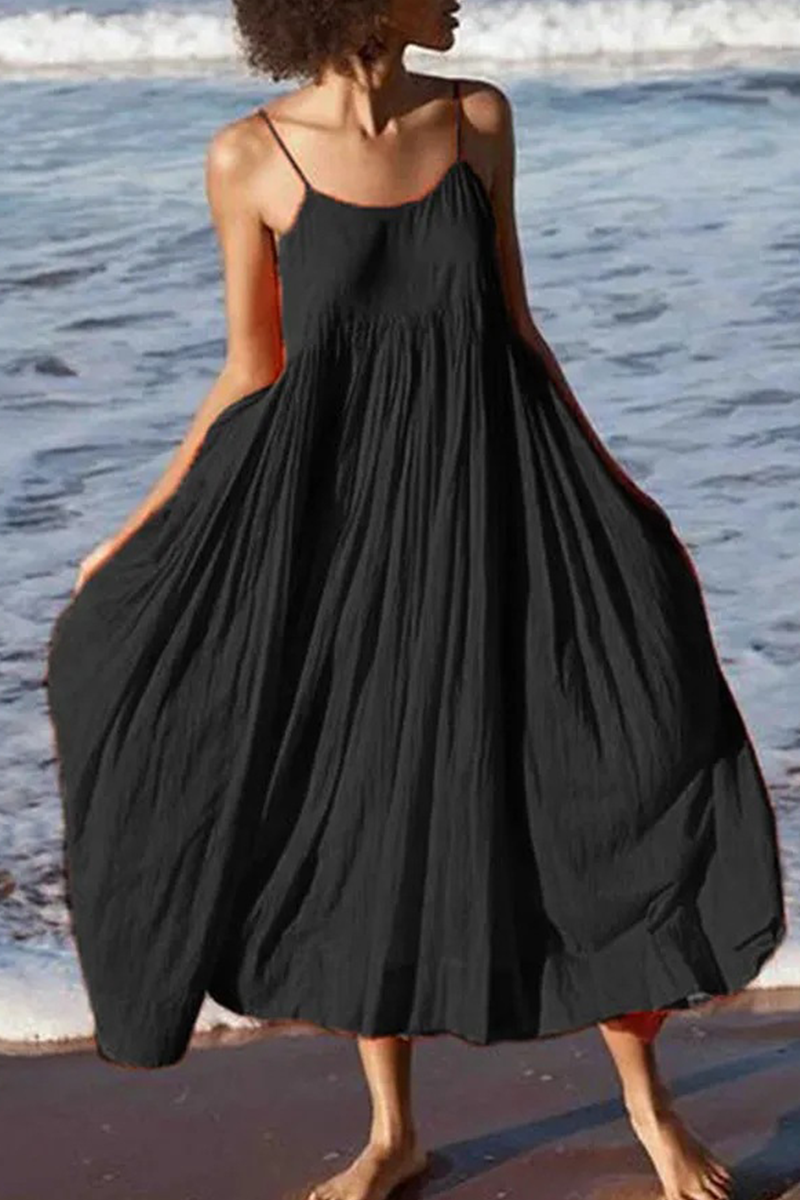 Vestido de Patchwork Multinivel hasta la Pantorrilla con Tirantes Finos | Ideal para el Verano