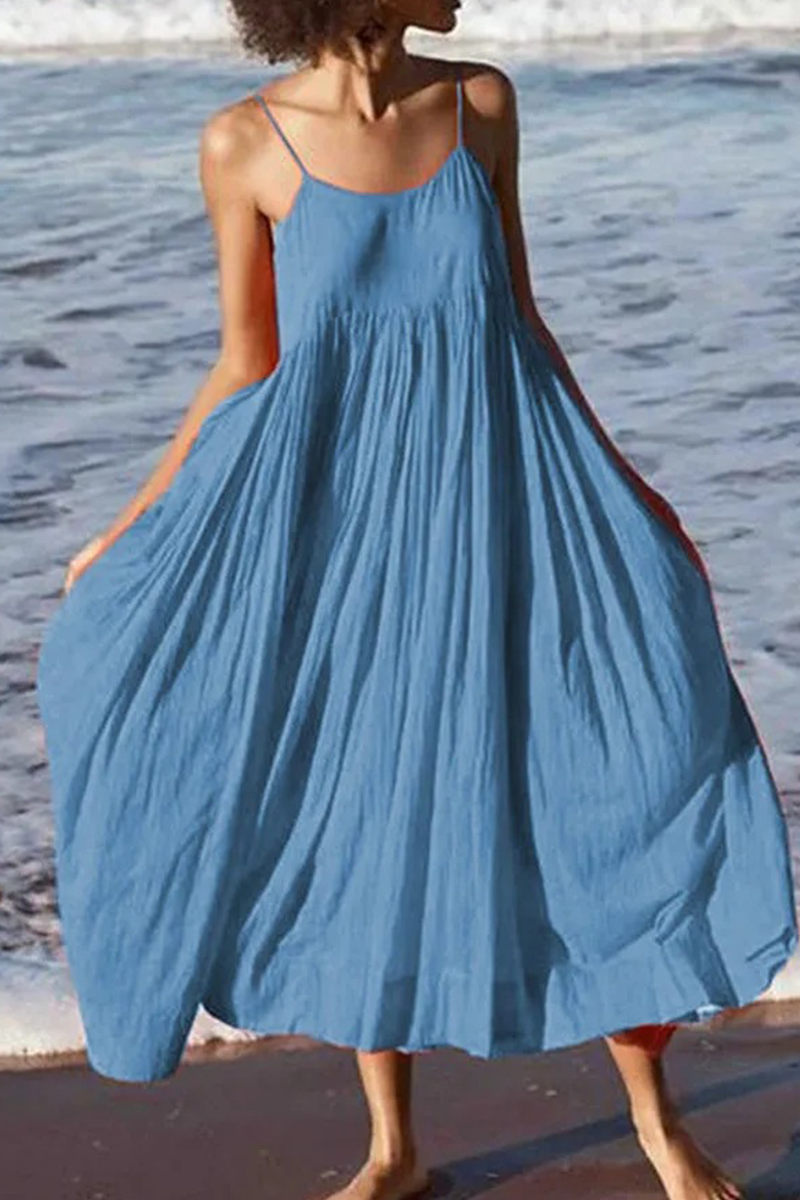 Vestido de Patchwork Multinivel hasta la Pantorrilla con Tirantes Finos | Ideal para el Verano