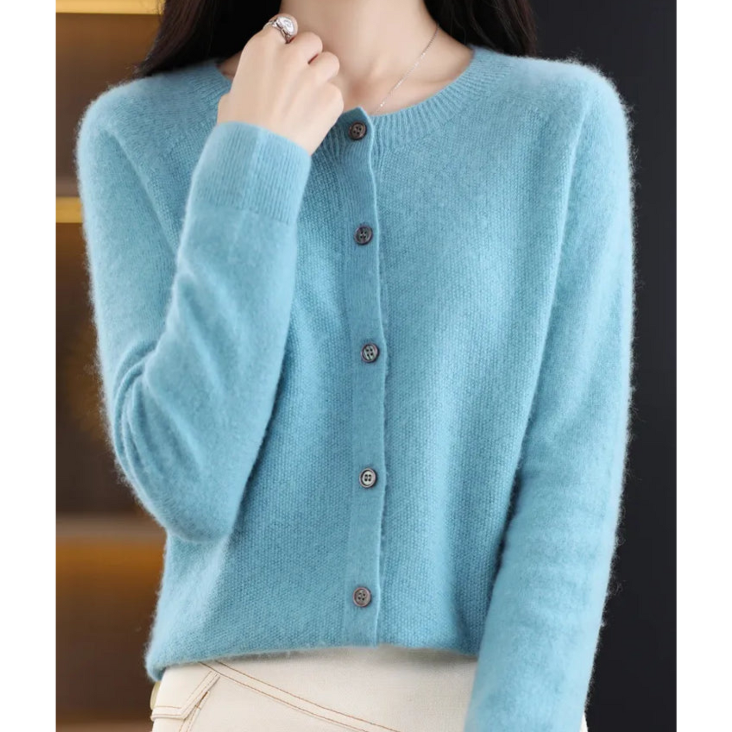 Cárdigan de punto suave con cuello redondo I Ideal para otoño e invierno
