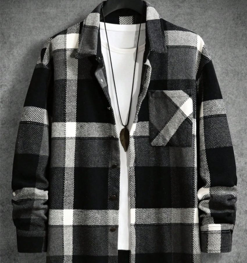 Chaqueta de Cuadros Mezcla de Lana con Solapas y Manga Larga – Ideal para Primavera y Otoño