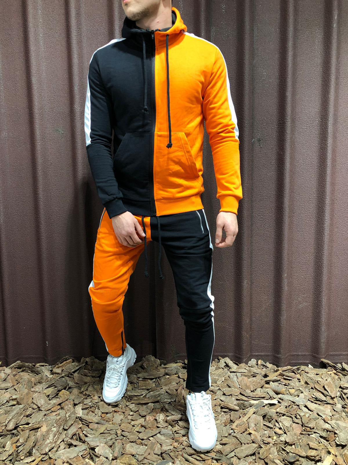 Conjunto de Chaqueta con Capucha y Pantalón en Contraste – Ideal para Todas las Temporadas