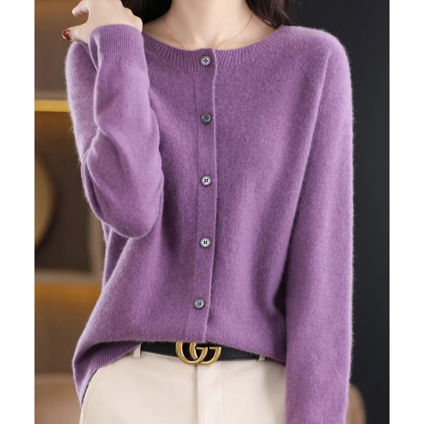 Cárdigan de punto suave con cuello redondo I Ideal para otoño e invierno