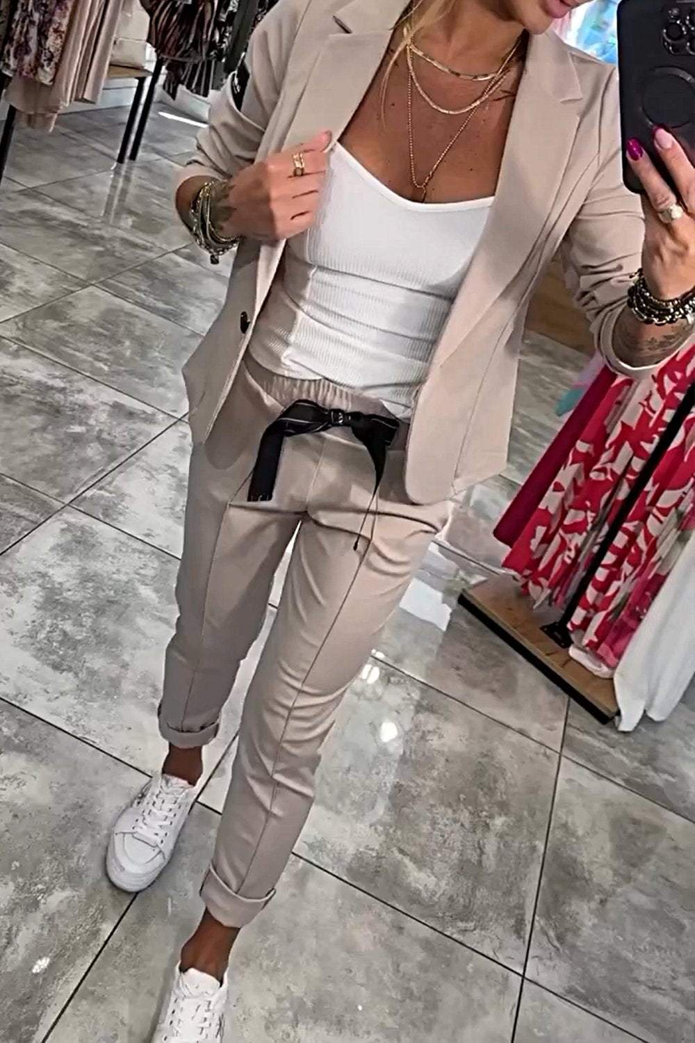 Conjunto de Dos Piezas con Blazer Ligero y Pantalones Elásticos | Ideal para Primavera y Otoño