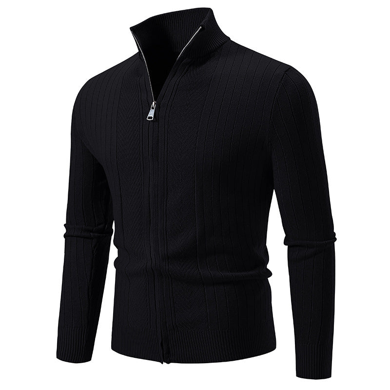 Chaqueta Cárdigan con Cremallera para Hombre en Color Sólido, Mangas Largas, Ideal para Otoño