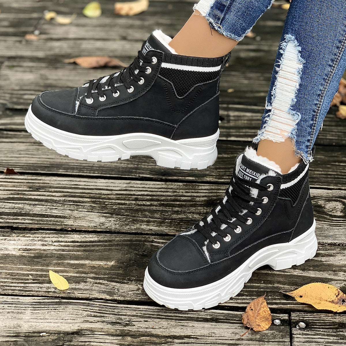 Botas de Tobillo Forradas con Fleece y Suela de Goma con Tacón de Cuña | Ideales para el Invierno