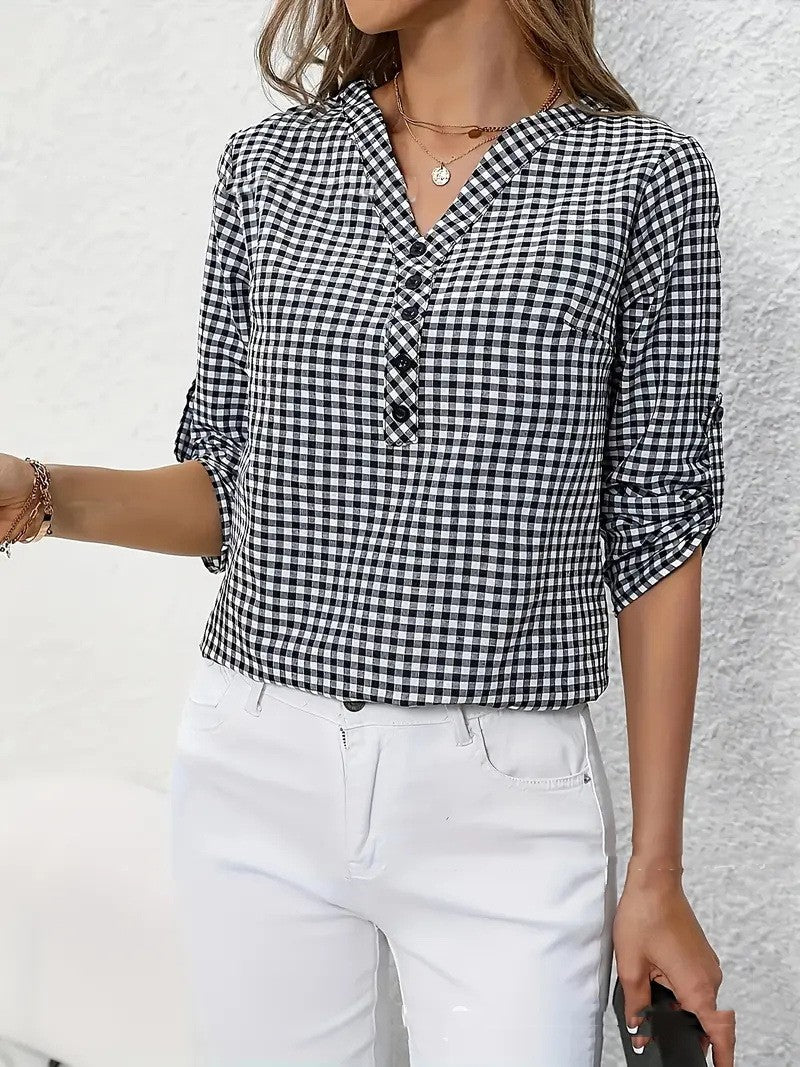 Camisa de Mujer Retro de Cuadros y Rayas de Manga Larga | Ideal para Otoño e Invierno
