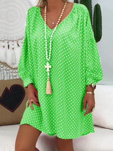 Vestido de Manga Larga con Estampado en V | Ideal para Otoño e Invierno