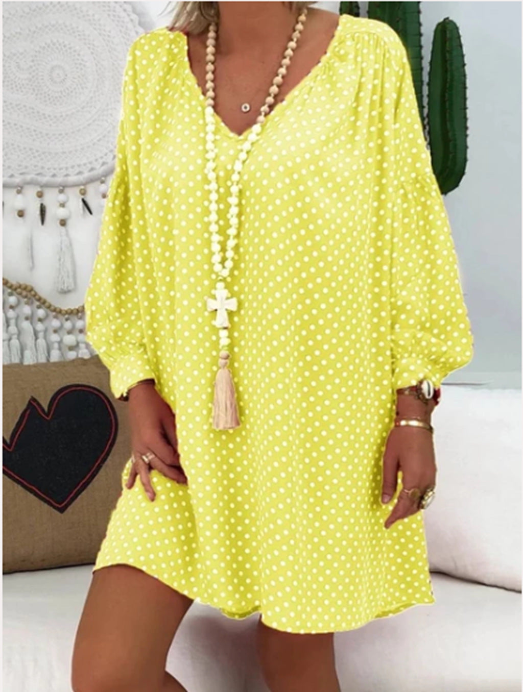 Vestido de Manga Larga con Estampado en V | Ideal para Otoño e Invierno