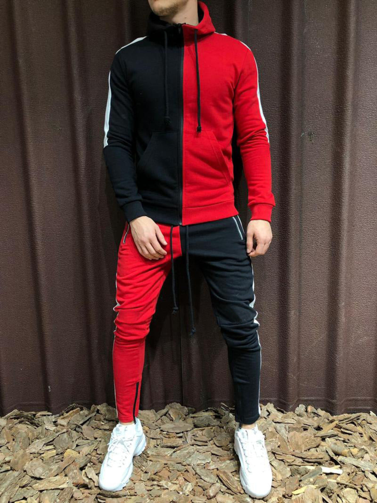 Conjunto de Chaqueta con Capucha y Pantalón en Contraste – Ideal para Todas las Temporadas