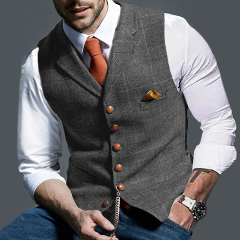 Chaleco de Cuadros Ajustado para Hombre con Solapa y Cierre Simple | Ideal para Verano