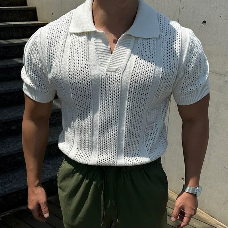 Camiseta Polo de Malla Tejida para Hombre de Manga Corta, Ideal para Verano