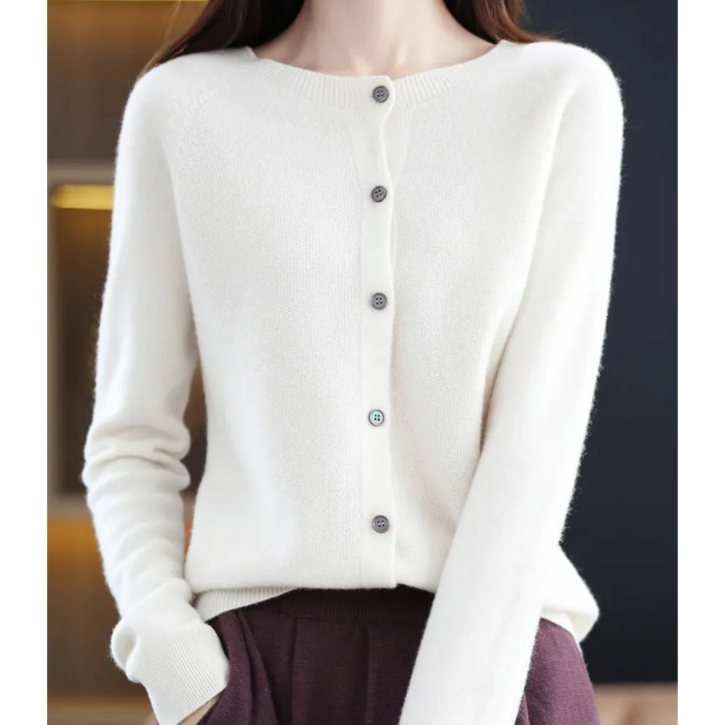 Cárdigan de punto suave con cuello redondo I Ideal para otoño e invierno