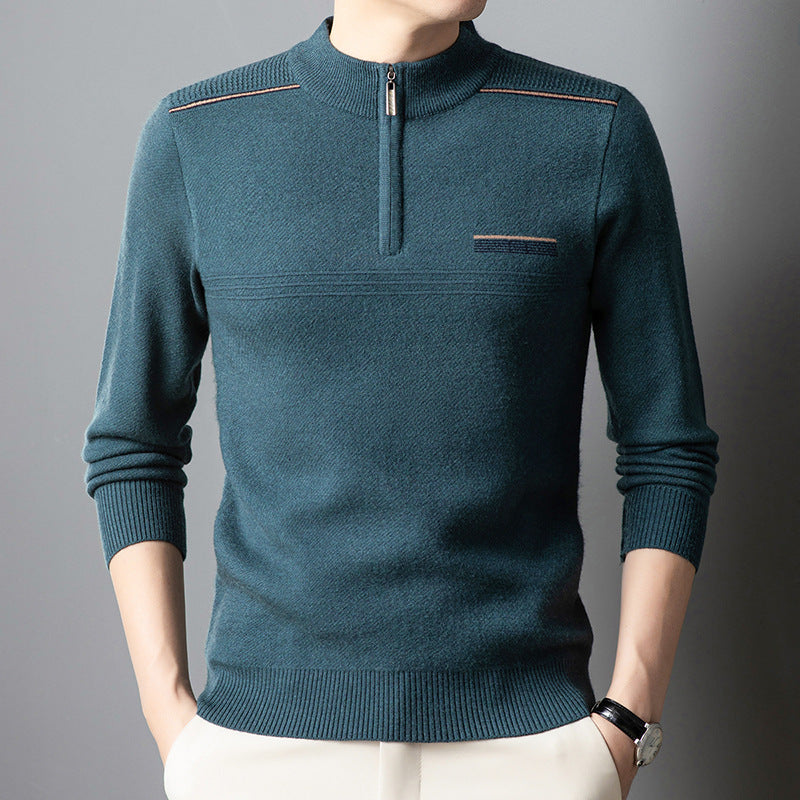 Suéter de Lana con Media Tortuga y Cremallera para Hombre, Ideal para Otoño e Invierno