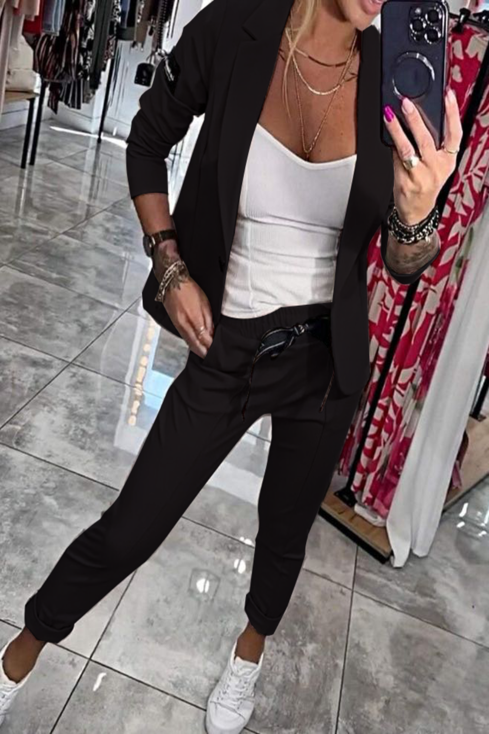 Conjunto de Dos Piezas con Blazer Ligero y Pantalones Elásticos | Ideal para Primavera y Otoño