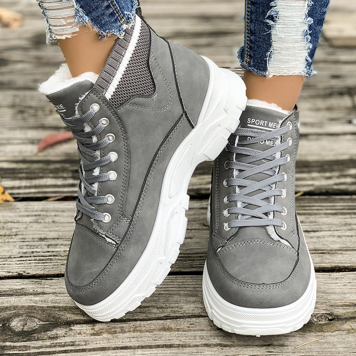 Botas de Tobillo Forradas con Fleece y Suela de Goma con Tacón de Cuña | Ideales para el Invierno