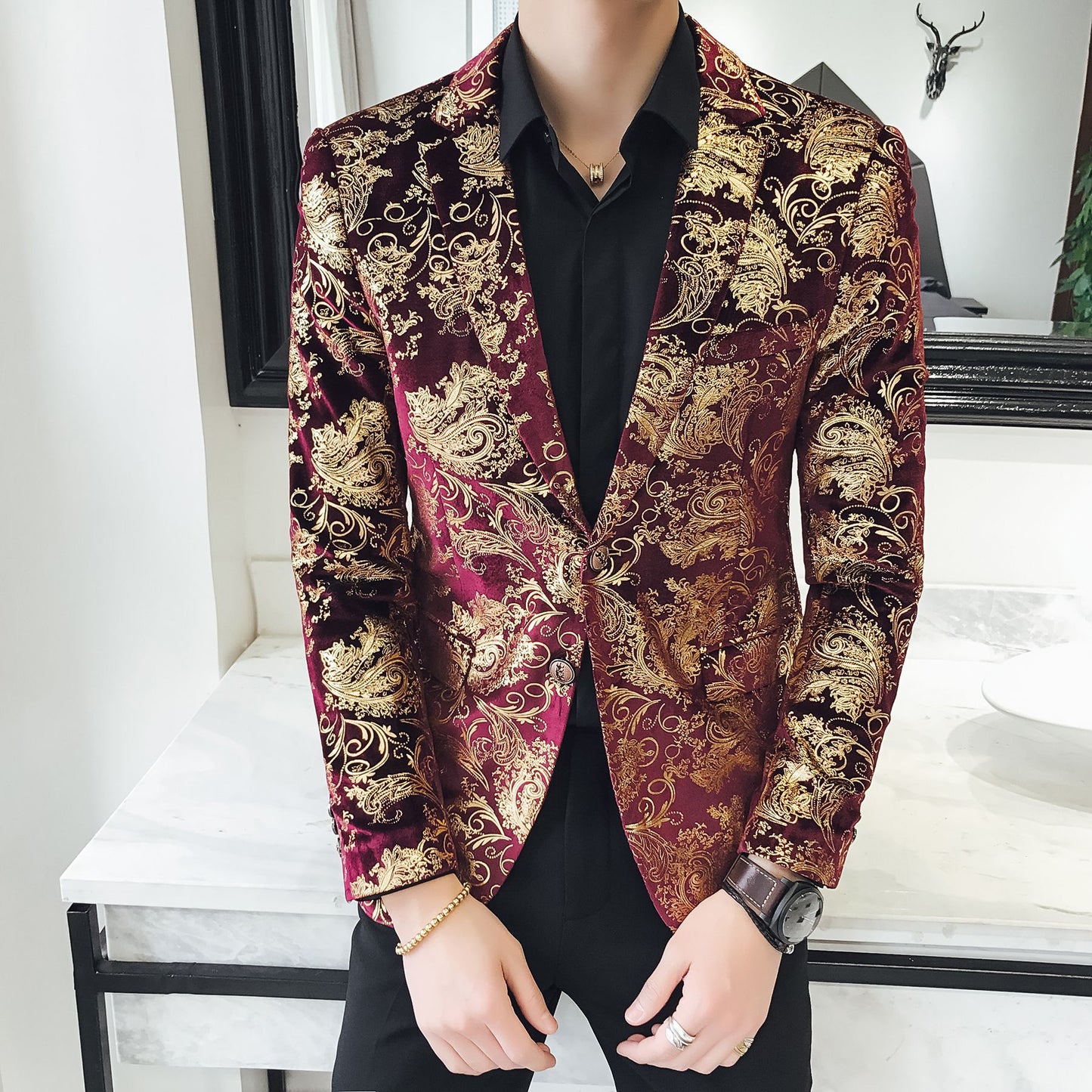 Traje Casual para Hombre con Estampado Floral y Forro de Poliéster | Ideal para Primavera y Otoño
