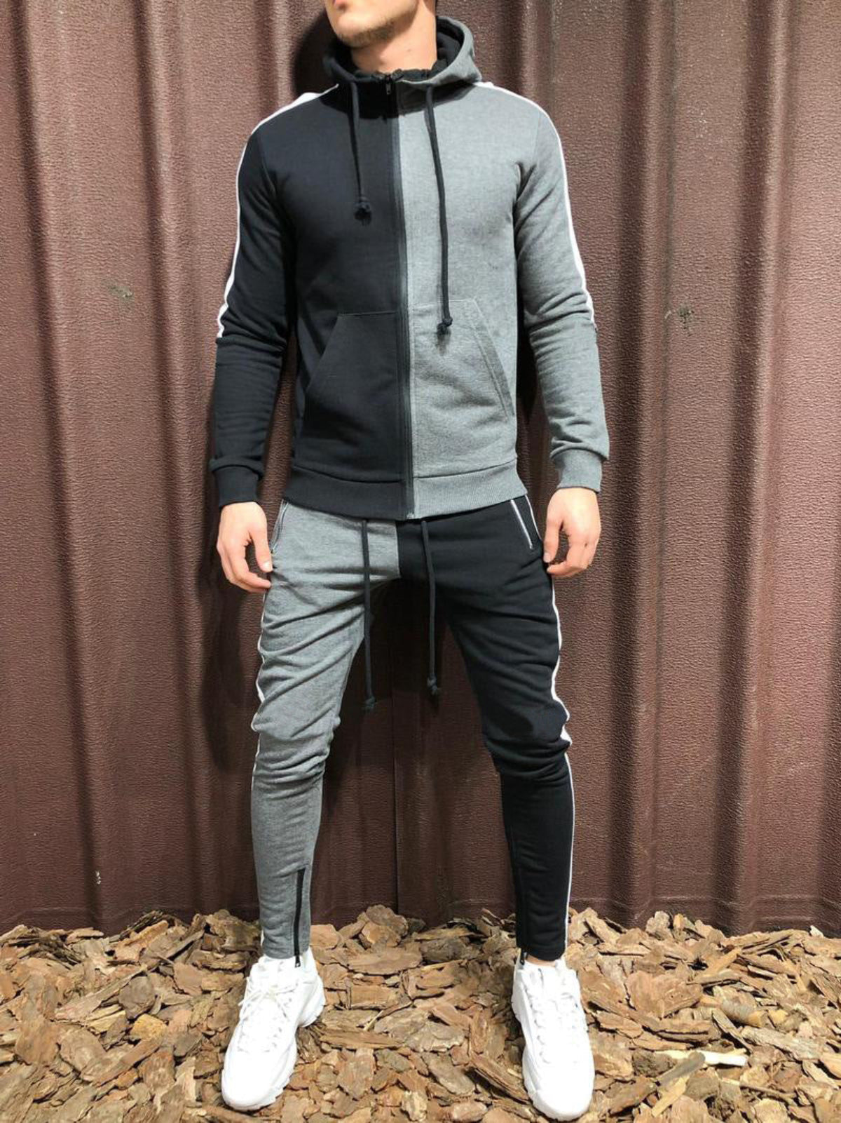 Conjunto de Chaqueta con Capucha y Pantalón en Contraste – Ideal para Todas las Temporadas