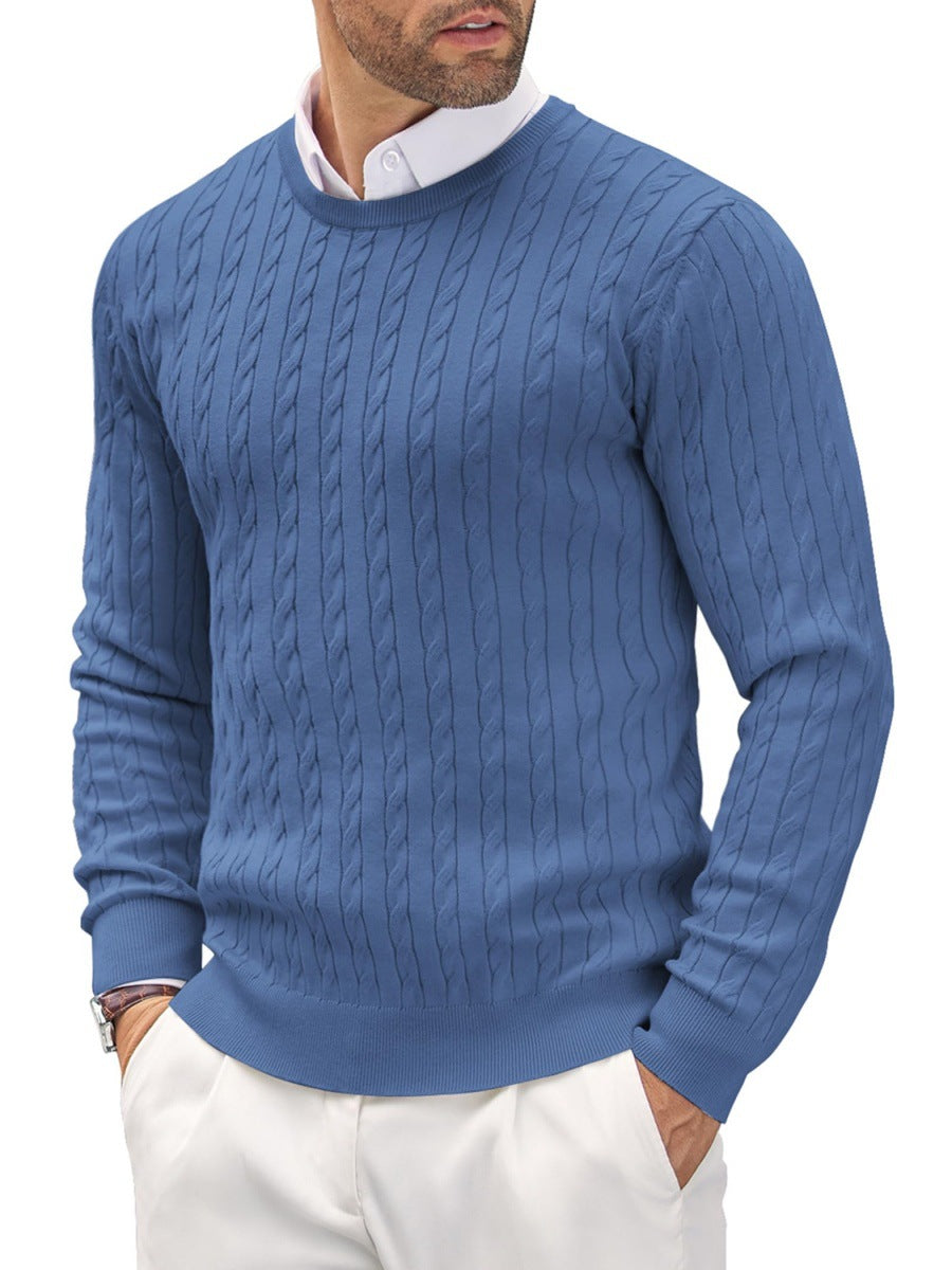 Suéter de Cuello Redondo Ajustado para Hombre con Diseño Trenzado – Ideal para Otoño