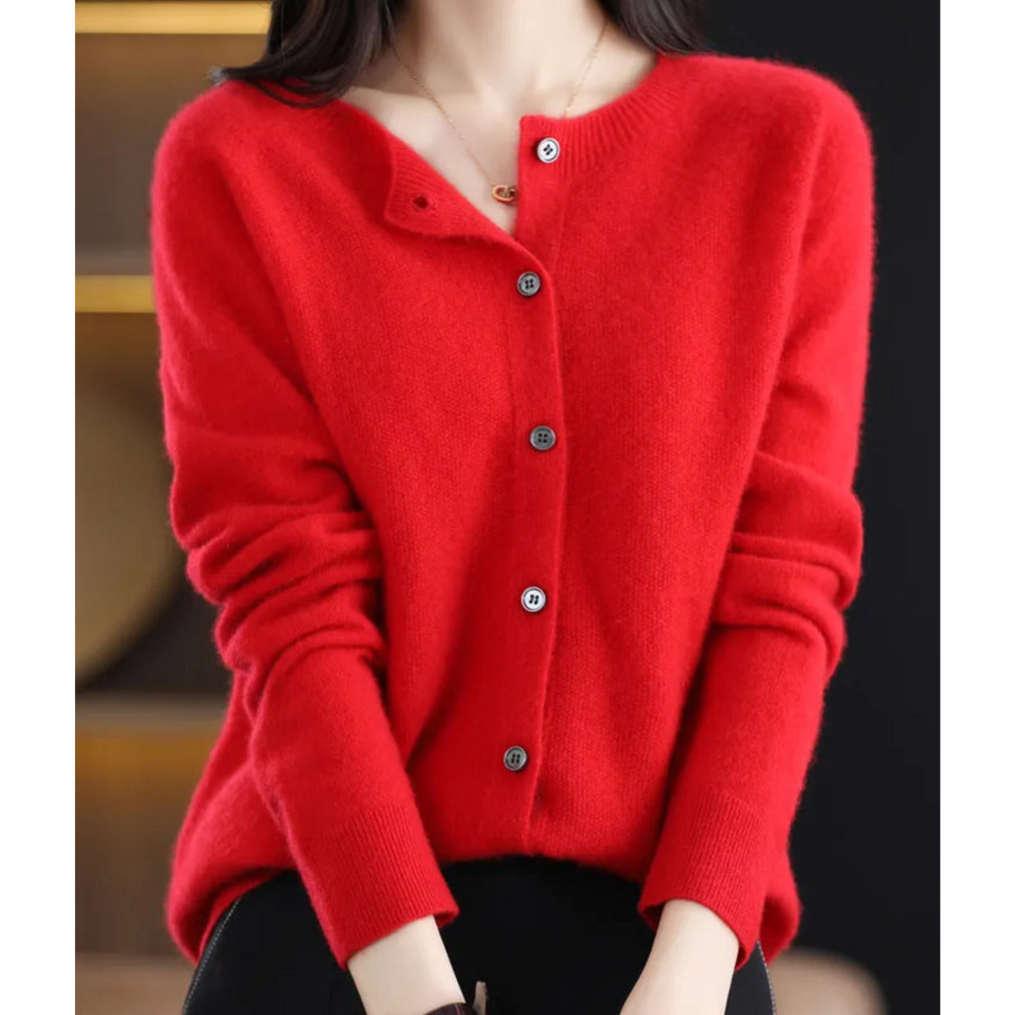 Cárdigan de punto suave con cuello redondo I Ideal para otoño e invierno