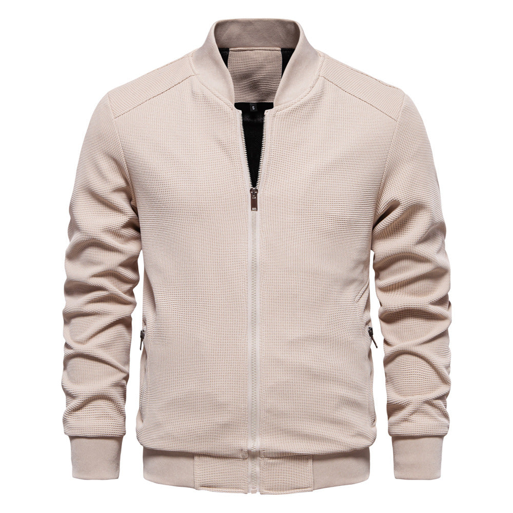 Chaqueta de Cuello Alto para Hombre en Color Sólido con Bolsillos de Cremallera | Ideal para Primavera y Otoño