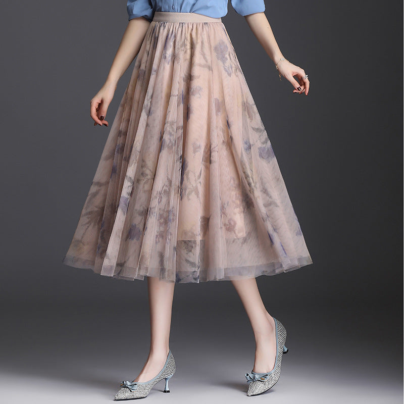 Falda A-Line de Tul Plisado de Tres Capas y Tiro Alto | Ideal para Primavera y Otoño