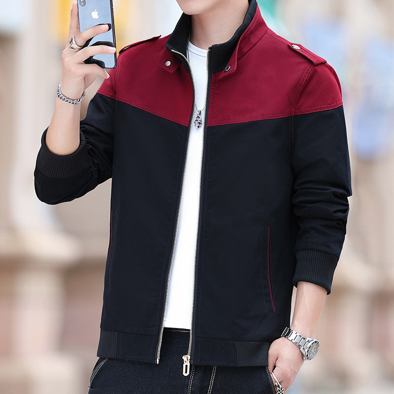 Chaqueta de Algodón con Cuello Alto y Bloques de Color para Hombre | Ideal para Primavera y Otoño