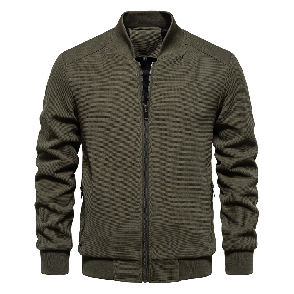Chaqueta de Cuello Alto para Hombre en Color Sólido con Bolsillos de Cremallera | Ideal para Primavera y Otoño