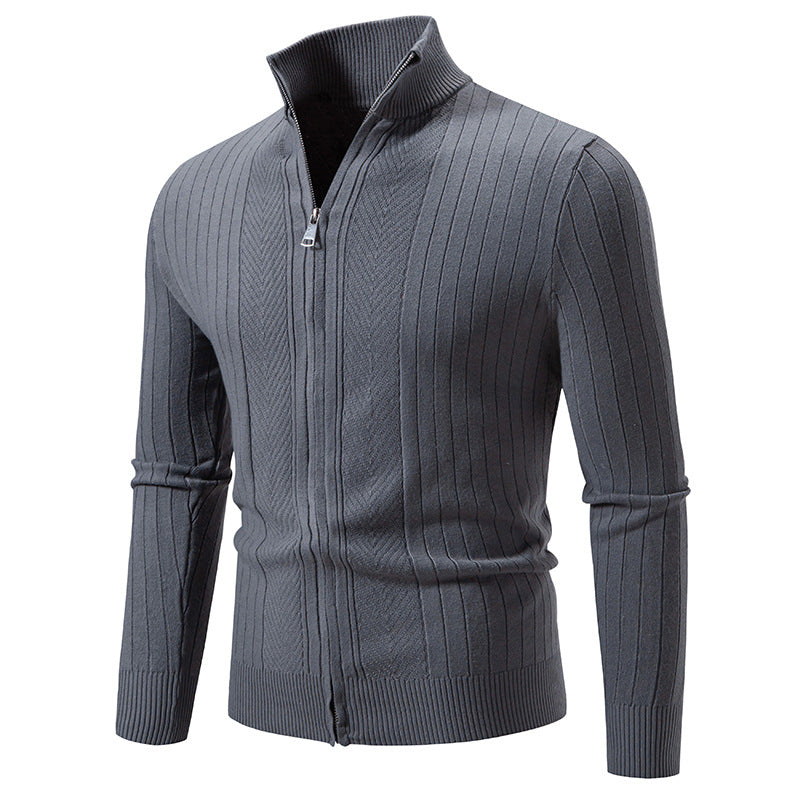 Chaqueta Cárdigan con Cremallera para Hombre en Color Sólido, Mangas Largas, Ideal para Otoño