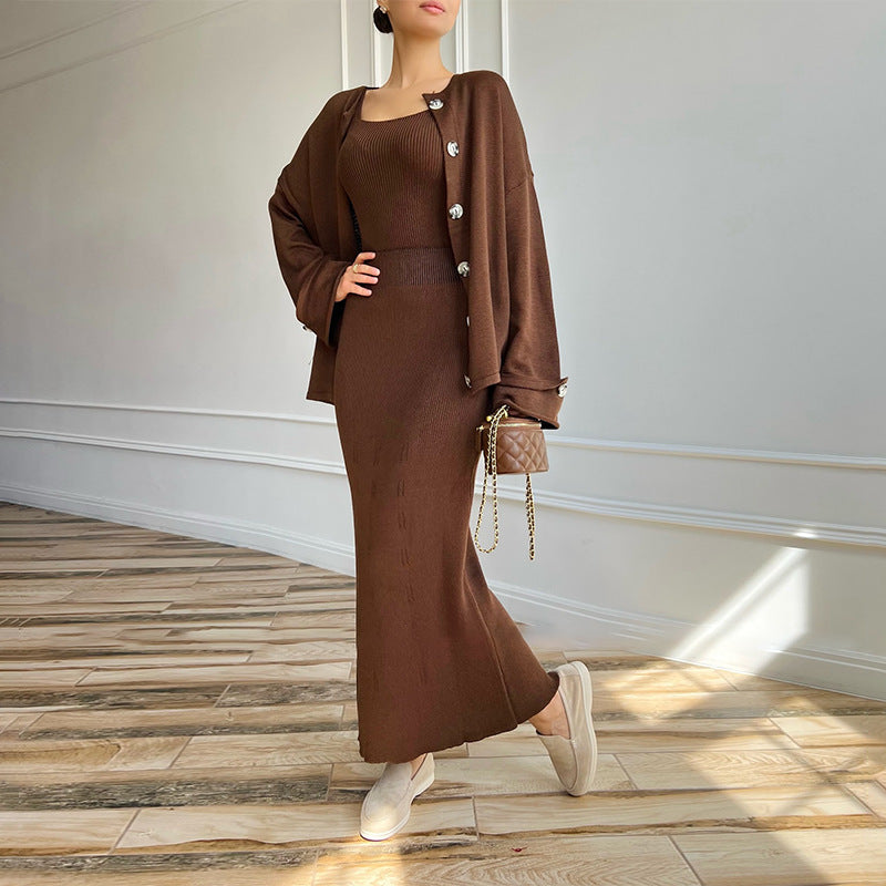 Conjunto de Cárdigan de Punto Ajustado con Detalle de Botones | Ideal para Otoño e Invierno