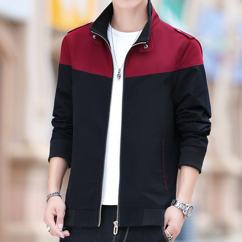 Chaqueta de Algodón con Cuello Alto y Bloques de Color para Hombre | Ideal para Primavera y Otoño