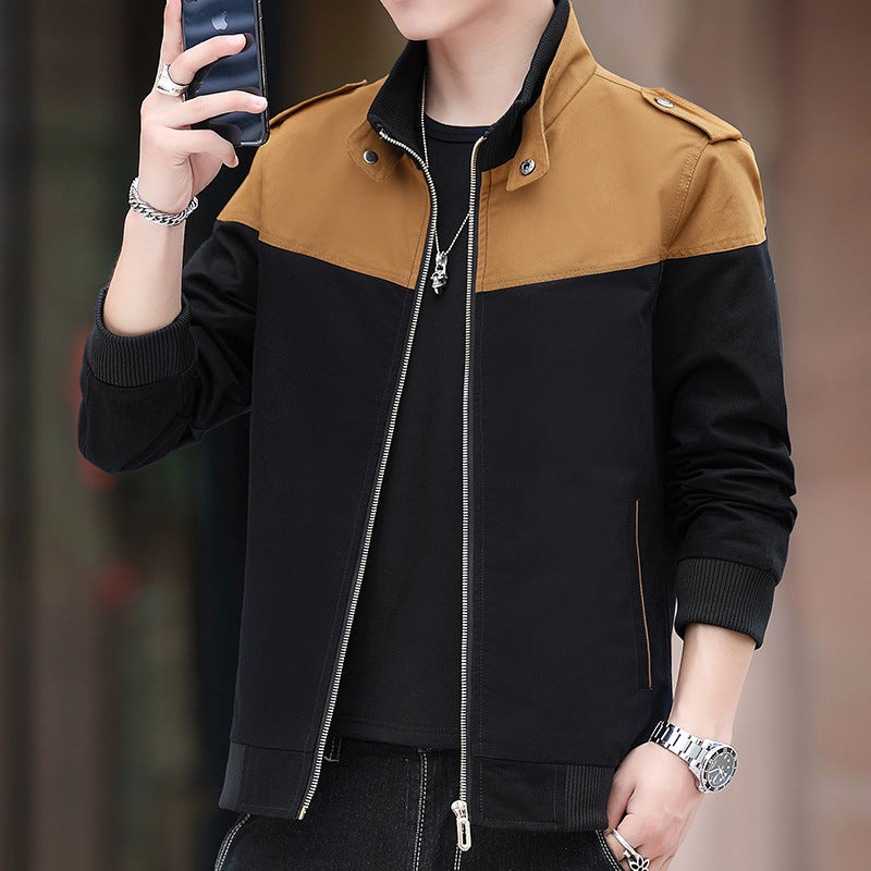 Chaqueta de Algodón con Cuello Alto y Bloques de Color para Hombre | Ideal para Primavera y Otoño