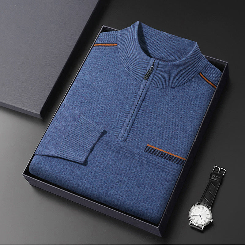 Suéter de Lana con Media Tortuga y Cremallera para Hombre, Ideal para Otoño e Invierno