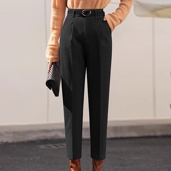 Pantalones Harem Cortos de Tiro Alto y Pierna Recta para Temporadas Frías