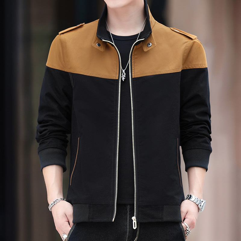 Chaqueta de Algodón con Cuello Alto y Bloques de Color para Hombre | Ideal para Primavera y Otoño