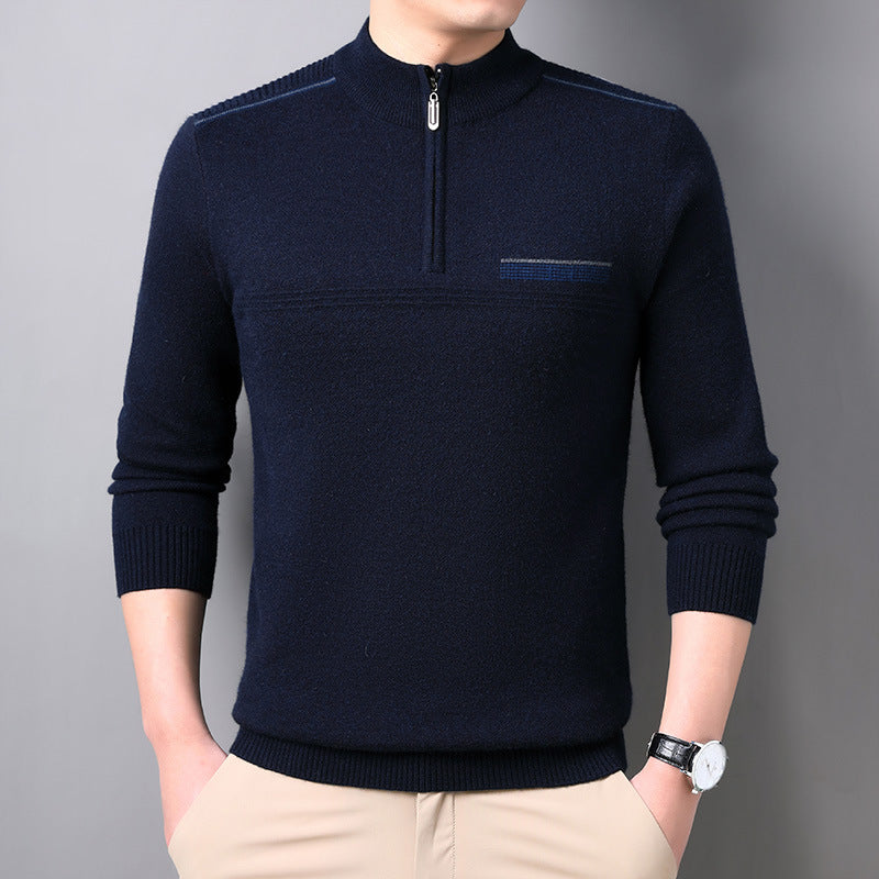Suéter de Lana con Media Tortuga y Cremallera para Hombre, Ideal para Otoño e Invierno