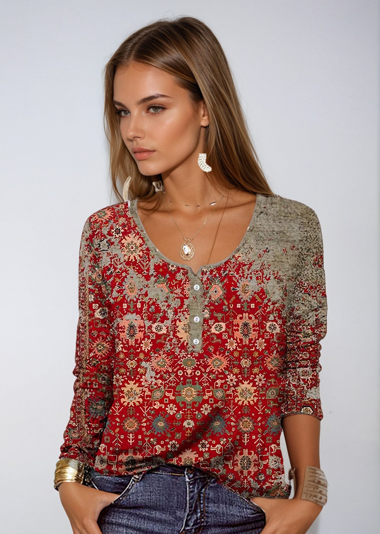 Suéter con Patrón Azteca y Cuello Redondo I Ideal para Otoño e Invierno