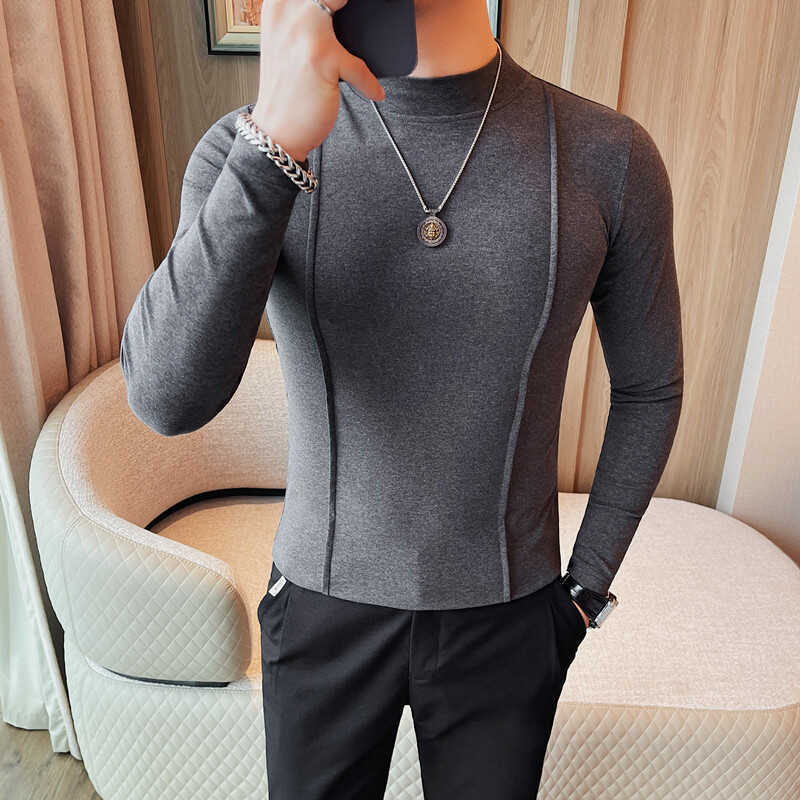 Camiseta de Manga Larga para Hombre con Rayas, Ajuste Slim, Ideal para Primavera y Otoño