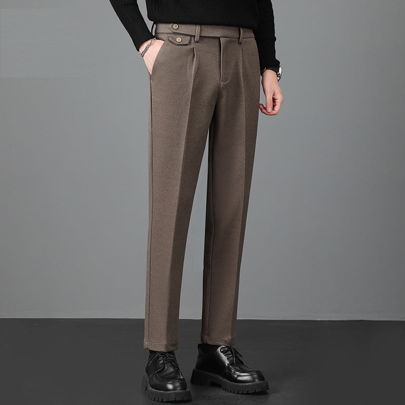 Pantalones de Mezcla de Lana con Elasticidad para Hombre – Ideales para Otoño