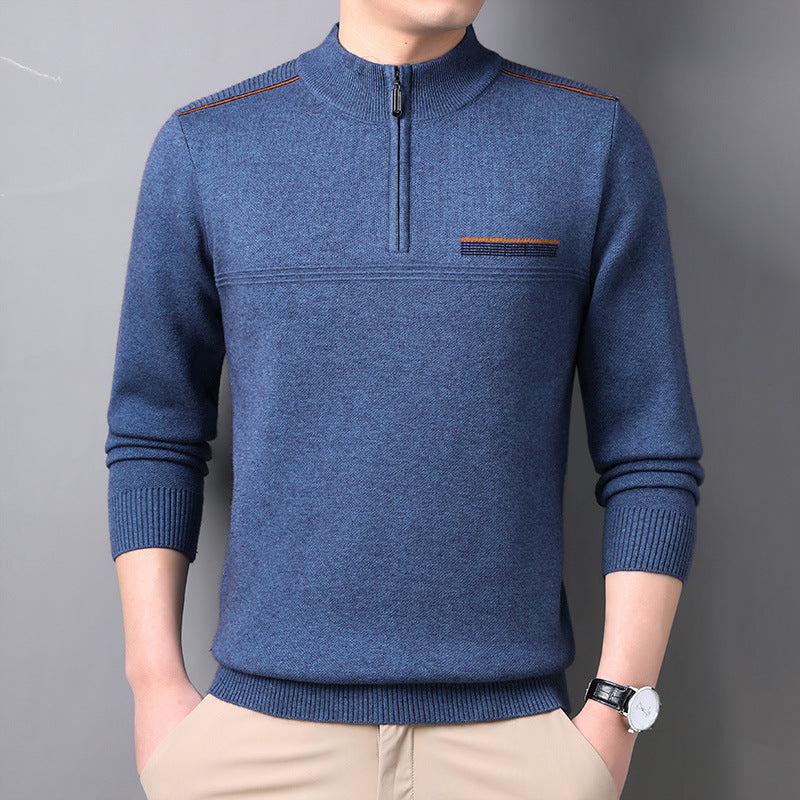 Suéter de Lana con Media Tortuga y Cremallera para Hombre, Ideal para Otoño e Invierno
