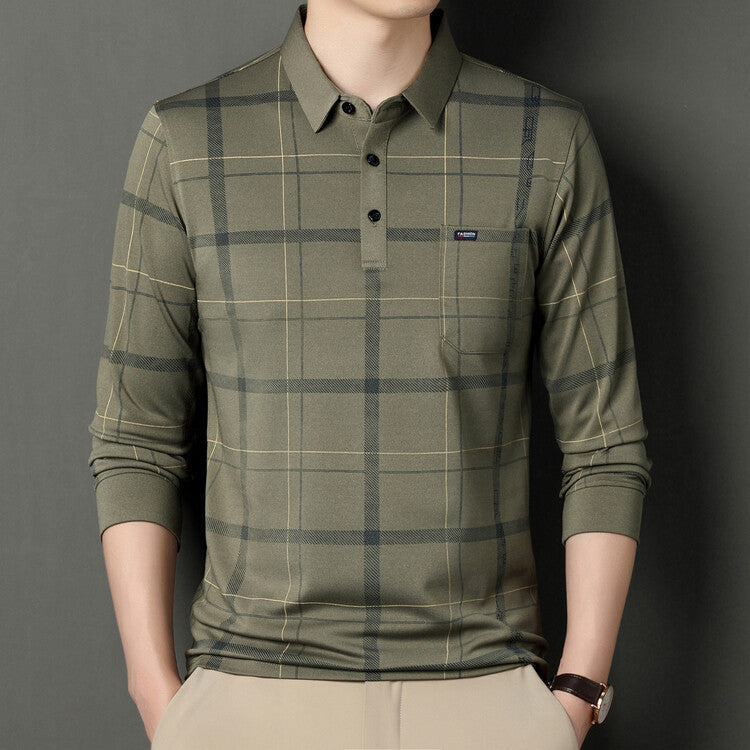Camiseta de Polo de Manga Larga para Hombre con Cuello y Rayas – Ideal para Otoño